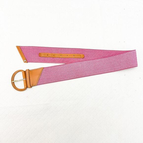 Guy Laroche France Vintage Pink Stretch Woven Color Belt Leather Accent Size 32 main image 3
